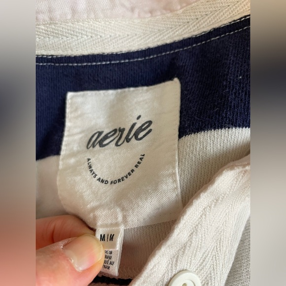 Aerie Oversized Rugby Striped Navy and White Shirt Medium - Picture 4 of 12